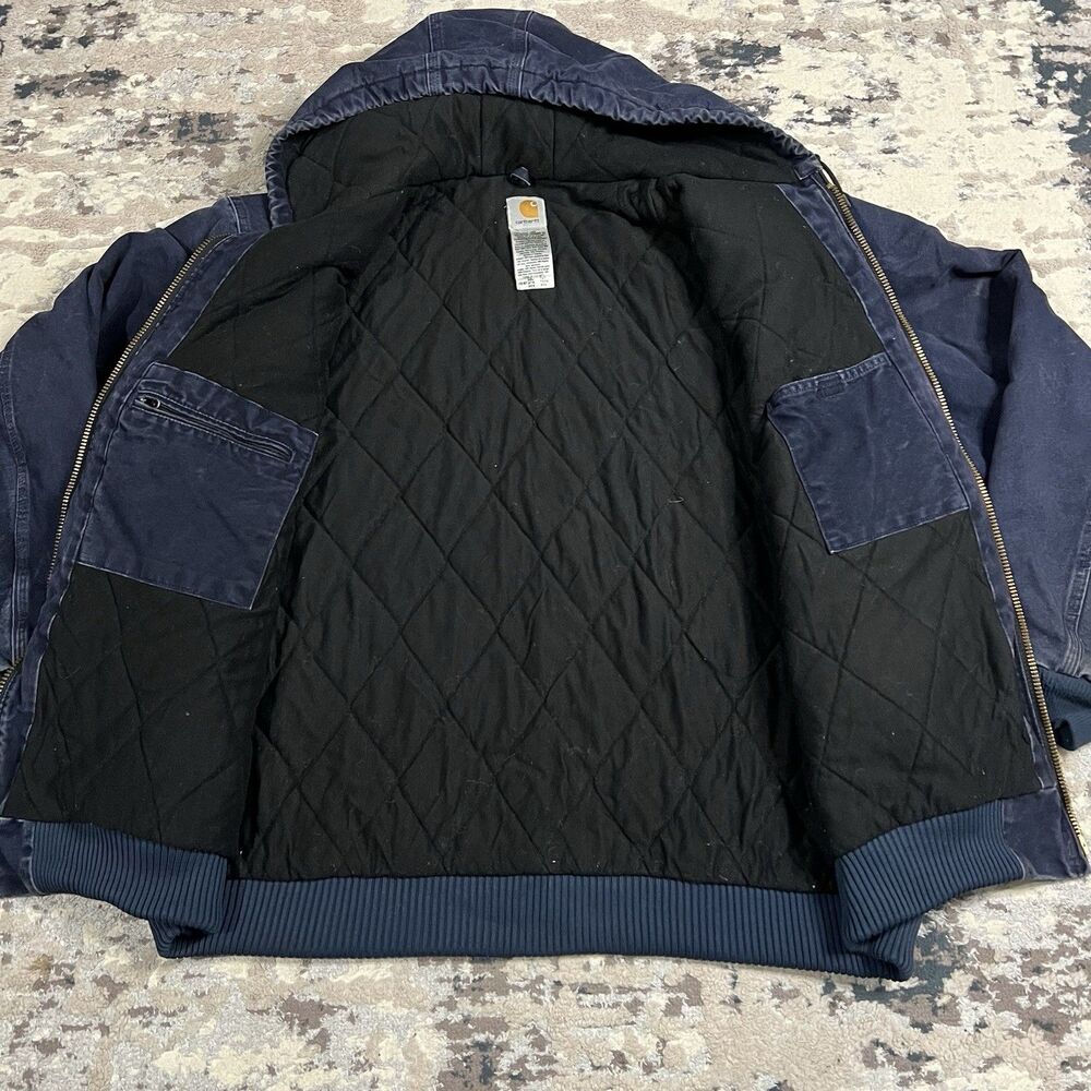 Vintage Carhartt Jacket Mens 3XL Tall Navy Hooded Canvas Lined Work J130 MDT - Picture 3 of 16